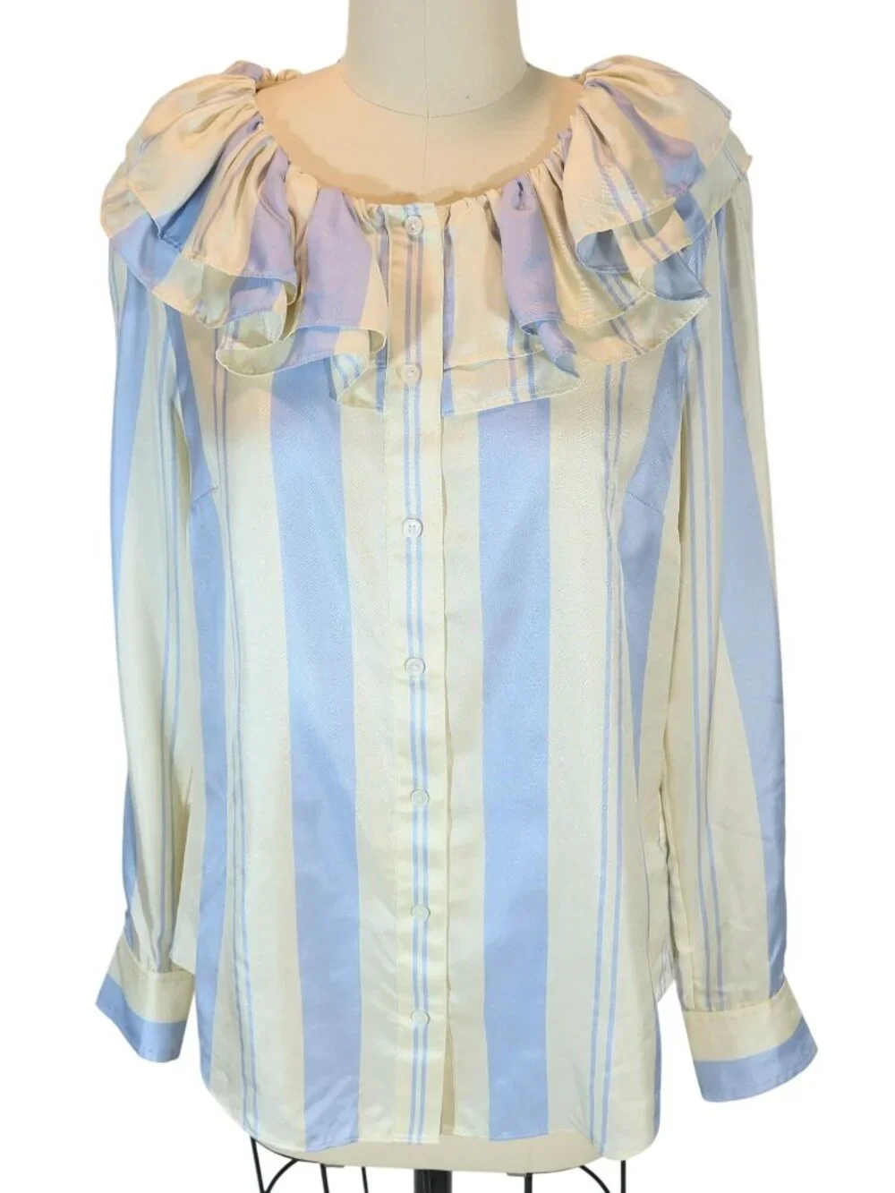 j CREW COLLECTION Ruffle Collar Striped Top Size XS Silk Twill Preppy Twee